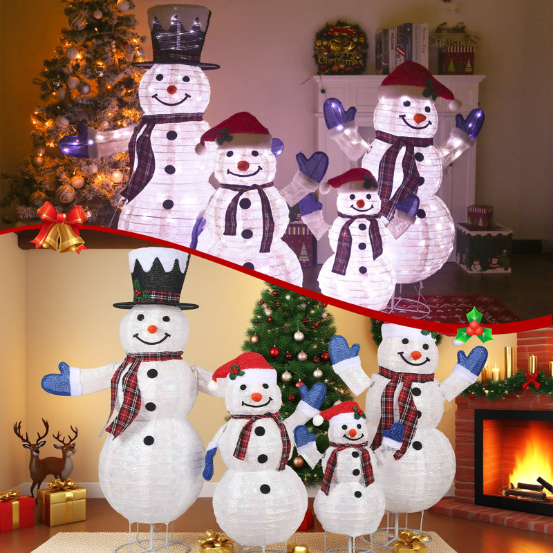 The Holiday Aisle® Hutto 4 Piece 3D Lighted Snowman Family Outdoor